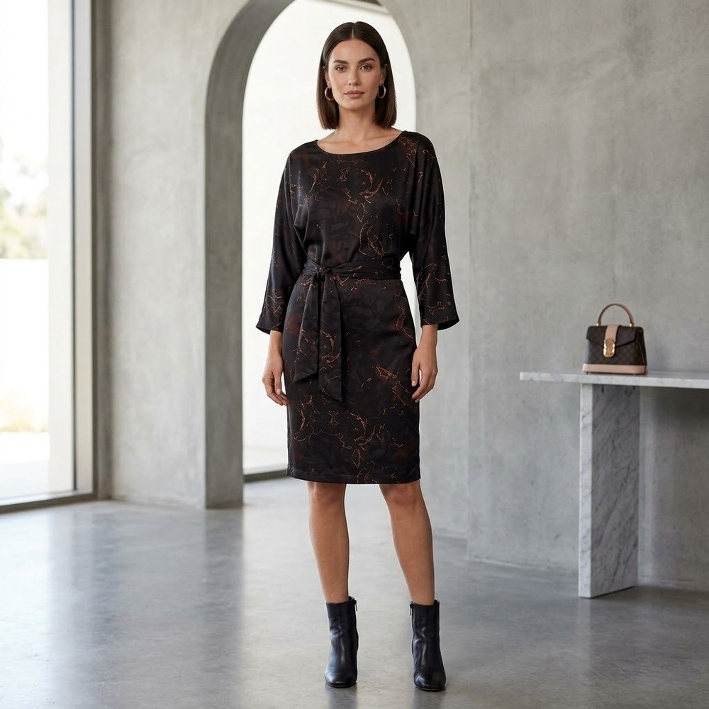 The Limited Y2K Sheath Dress Abstract Marble Print Black Brown Women XS